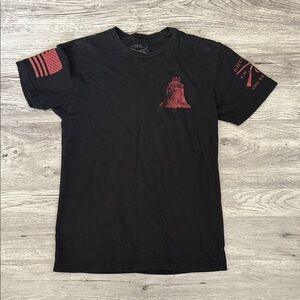 Grunt Style Men's Black Tee with Red Liberty Bell and Sleeve Graphics